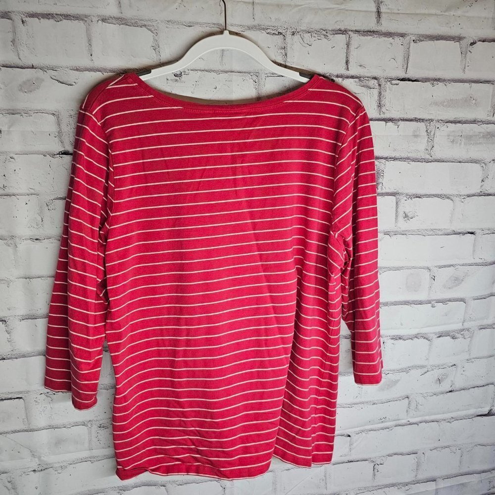 Susan Graver Coral Striped 3/4 Sleeve Shirt - Picture 2 of 4